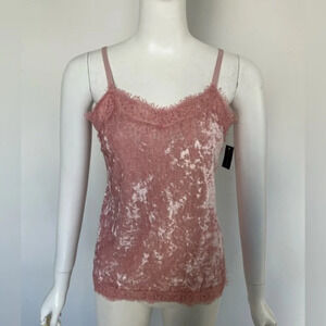 No Boundaries size S Juniors velvet look  Pink lace tank top ladies women NWT
